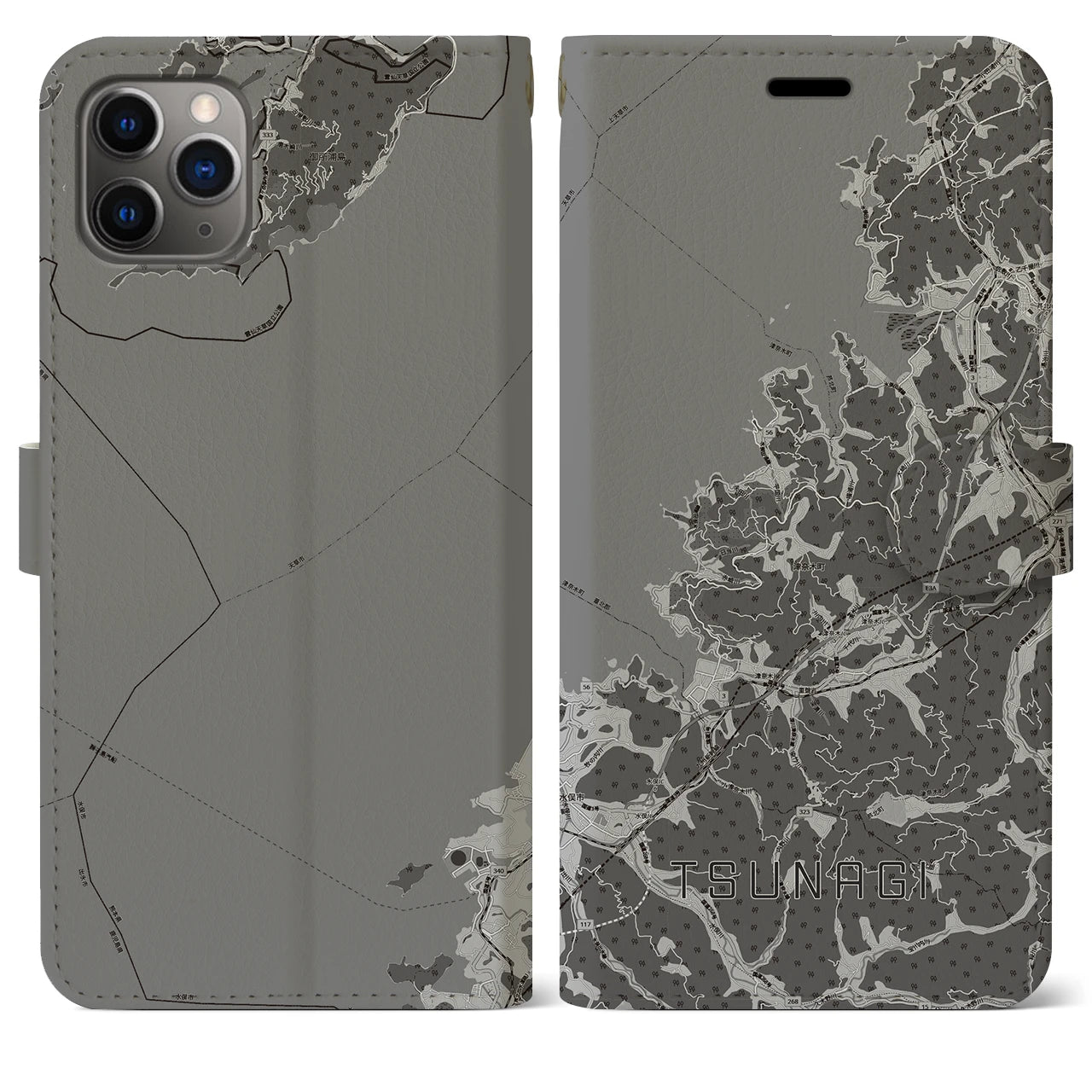 【津奈木（熊本県）】地図柄iPhoneケース（手帳タイプ）