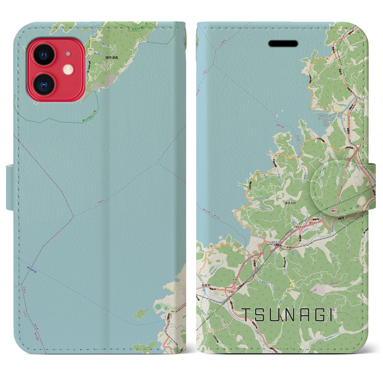 【津奈木（熊本県）】地図柄iPhoneケース（手帳タイプ）
