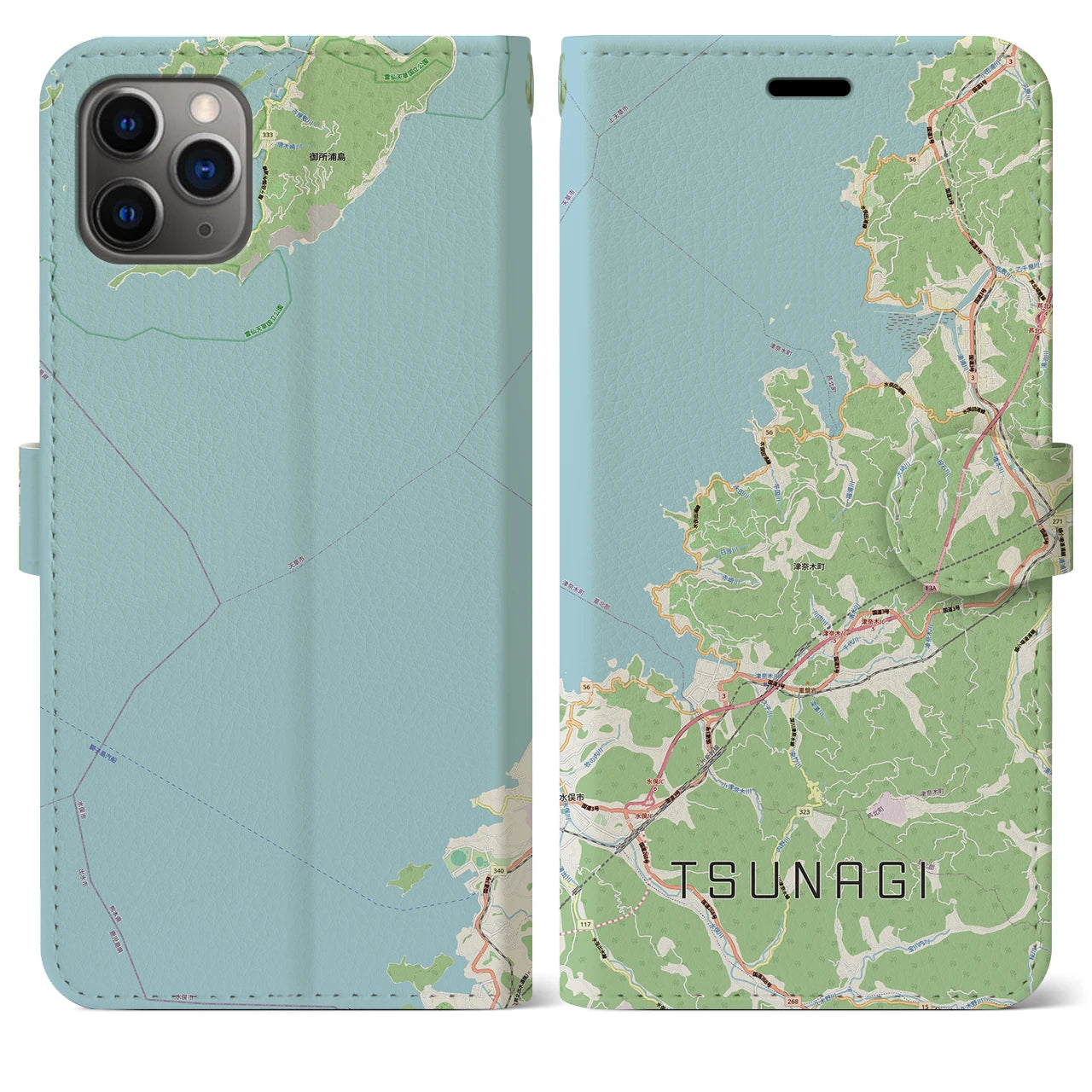 【津奈木（熊本県）】地図柄iPhoneケース（手帳タイプ）
