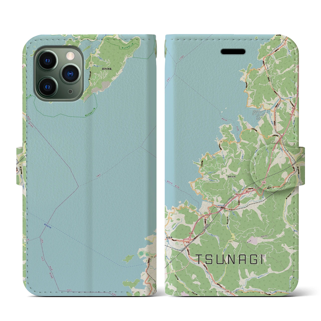【津奈木（熊本県）】地図柄iPhoneケース（手帳タイプ）