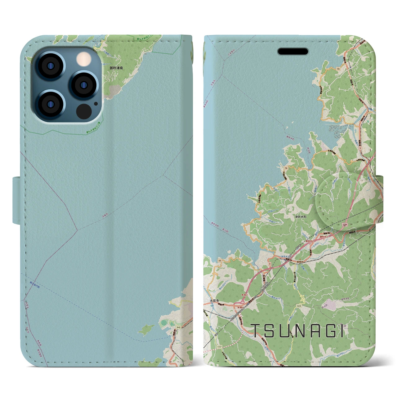 【津奈木（熊本県）】地図柄iPhoneケース（手帳タイプ）