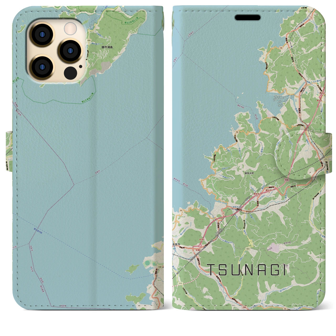 【津奈木（熊本県）】地図柄iPhoneケース（手帳タイプ）