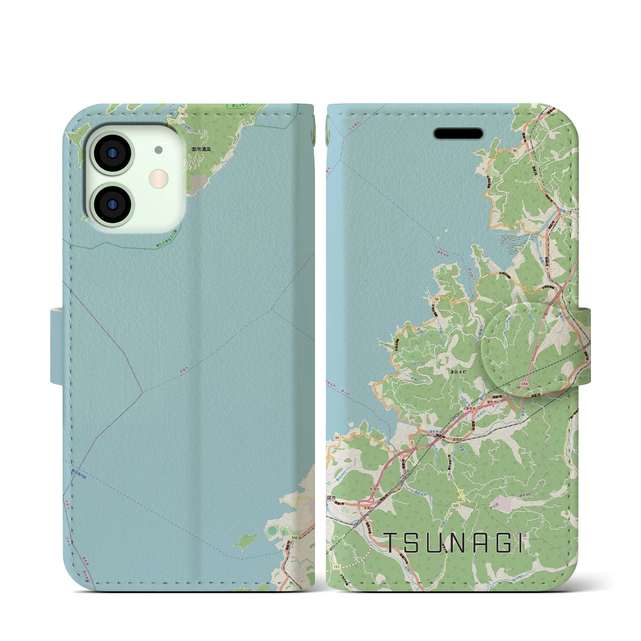 【津奈木（熊本県）】地図柄iPhoneケース（手帳タイプ）