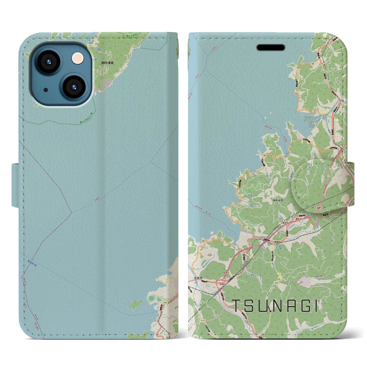 【津奈木（熊本県）】地図柄iPhoneケース（手帳タイプ）