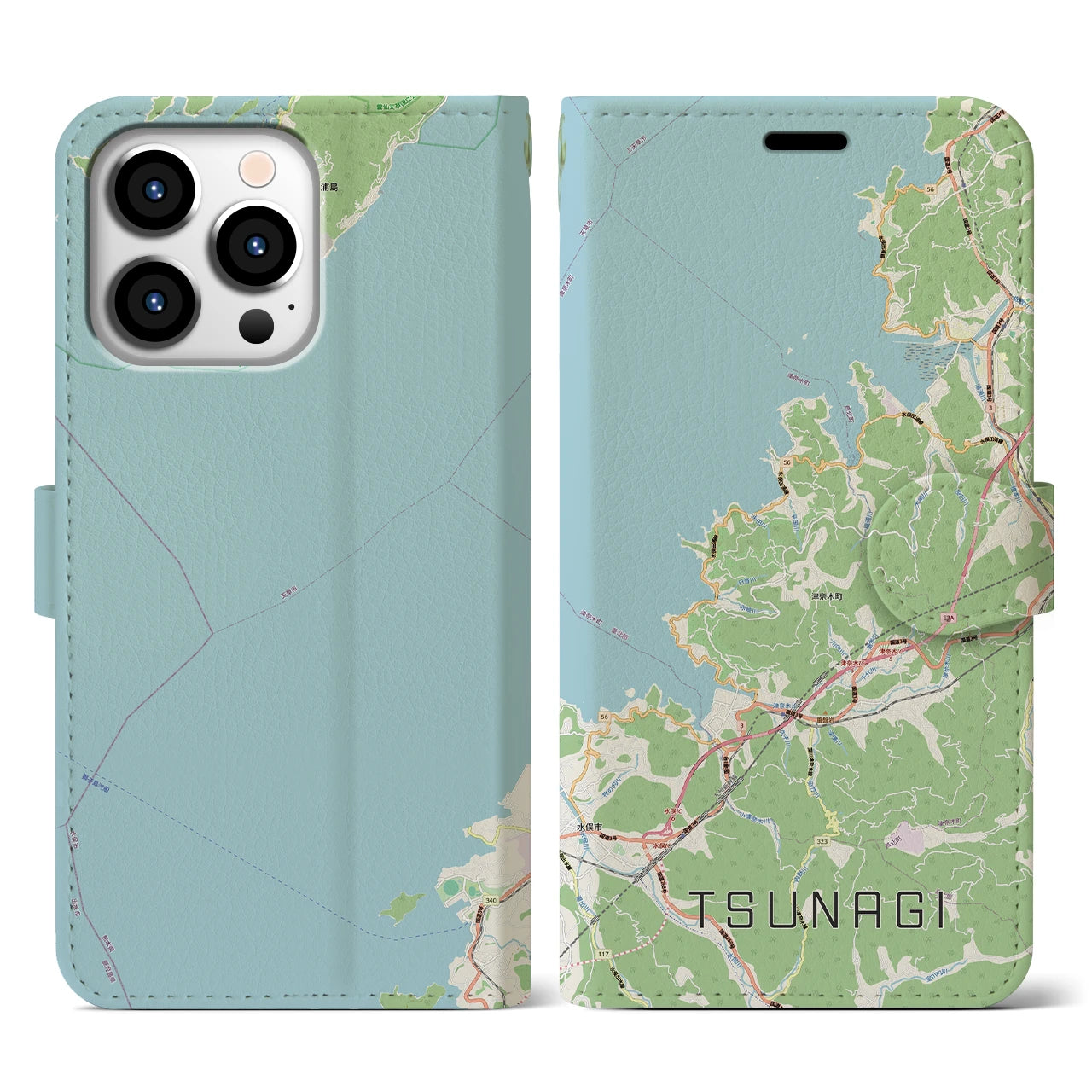 【津奈木（熊本県）】地図柄iPhoneケース（手帳タイプ）