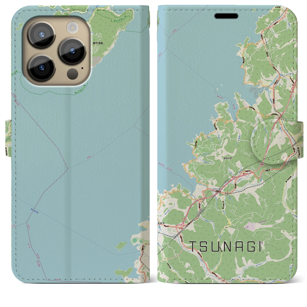 【津奈木（熊本県）】地図柄iPhoneケース（手帳タイプ）