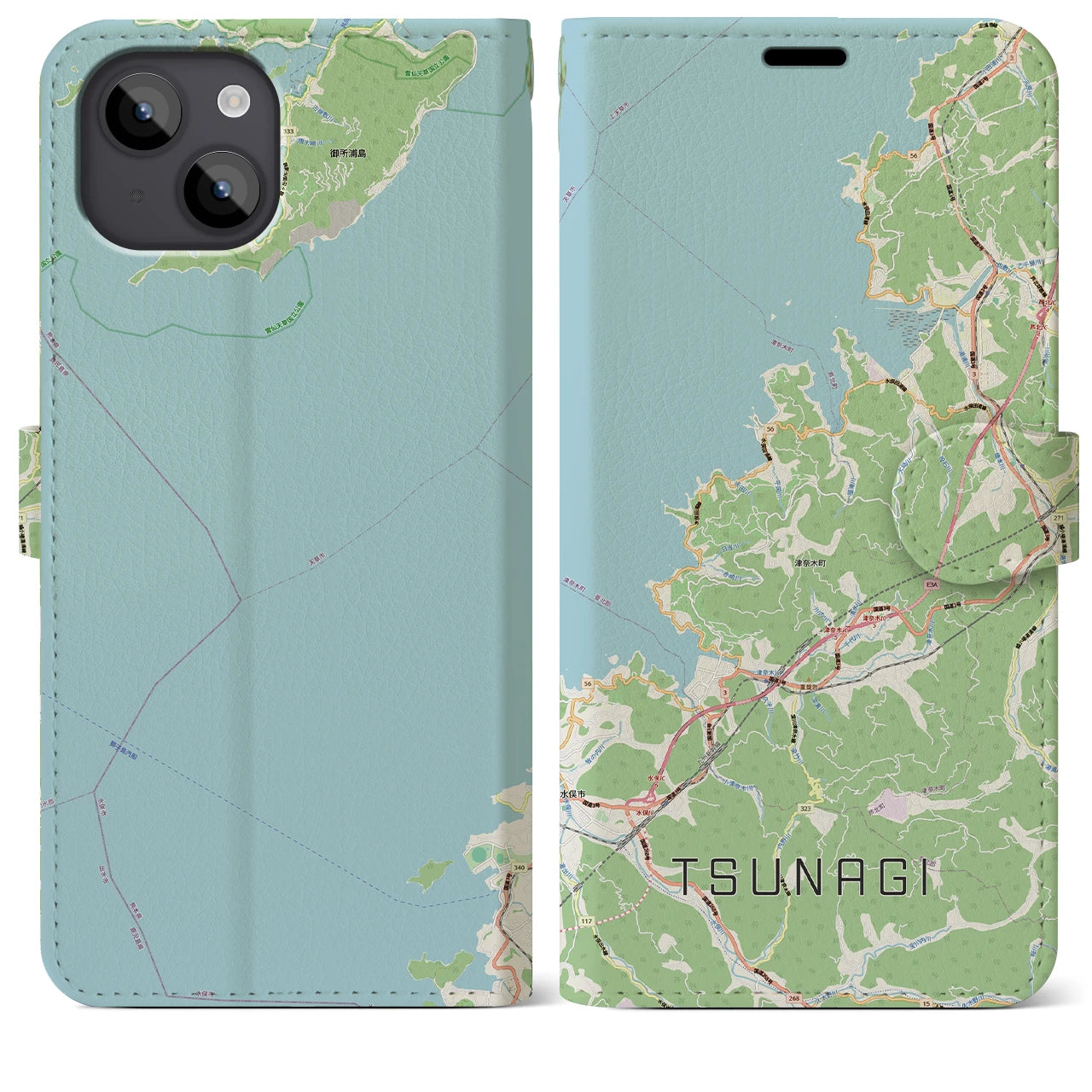 【津奈木（熊本県）】地図柄iPhoneケース（手帳タイプ）