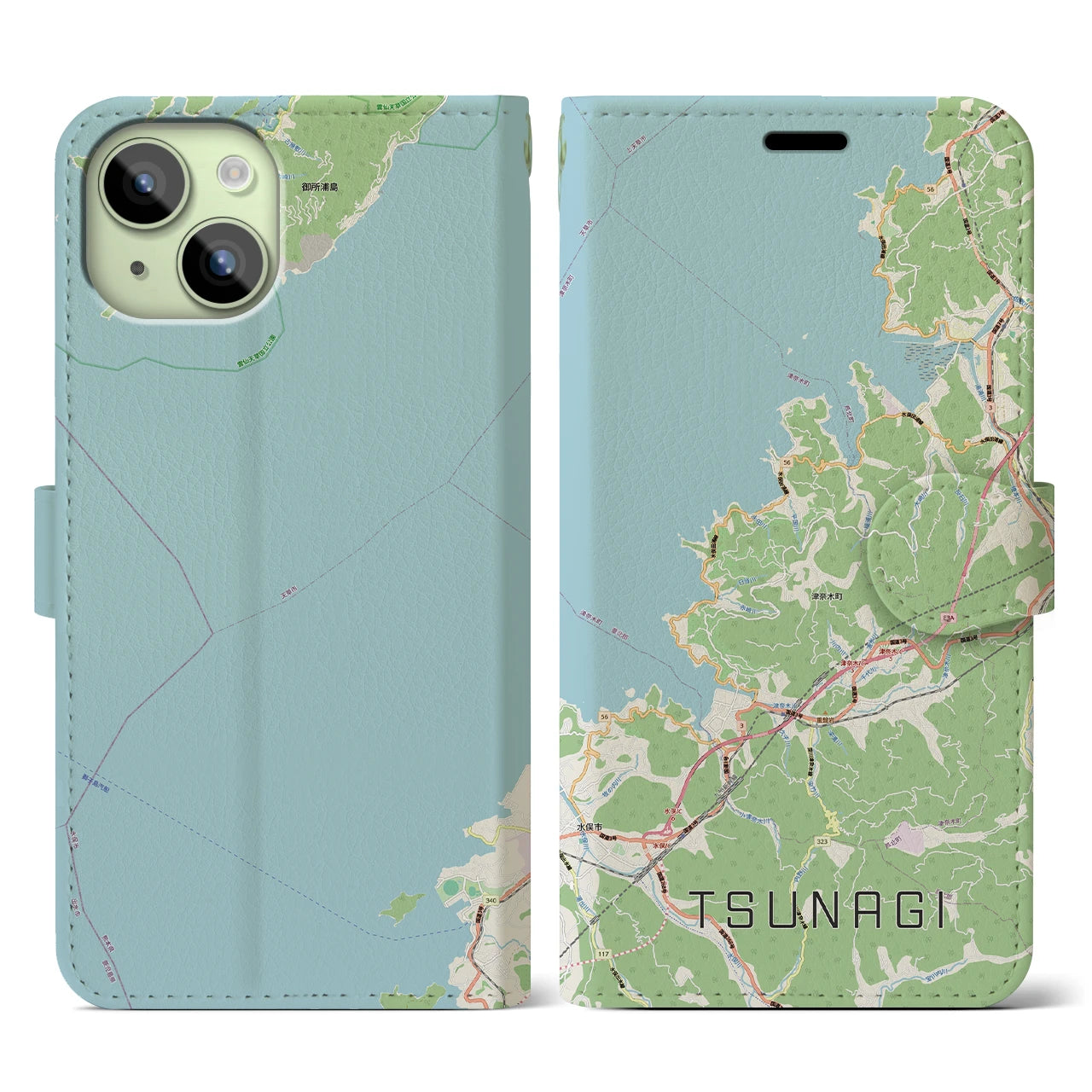 【津奈木（熊本県）】地図柄iPhoneケース（手帳タイプ）