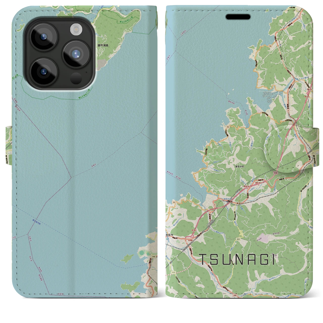 【津奈木（熊本県）】地図柄iPhoneケース（手帳タイプ）