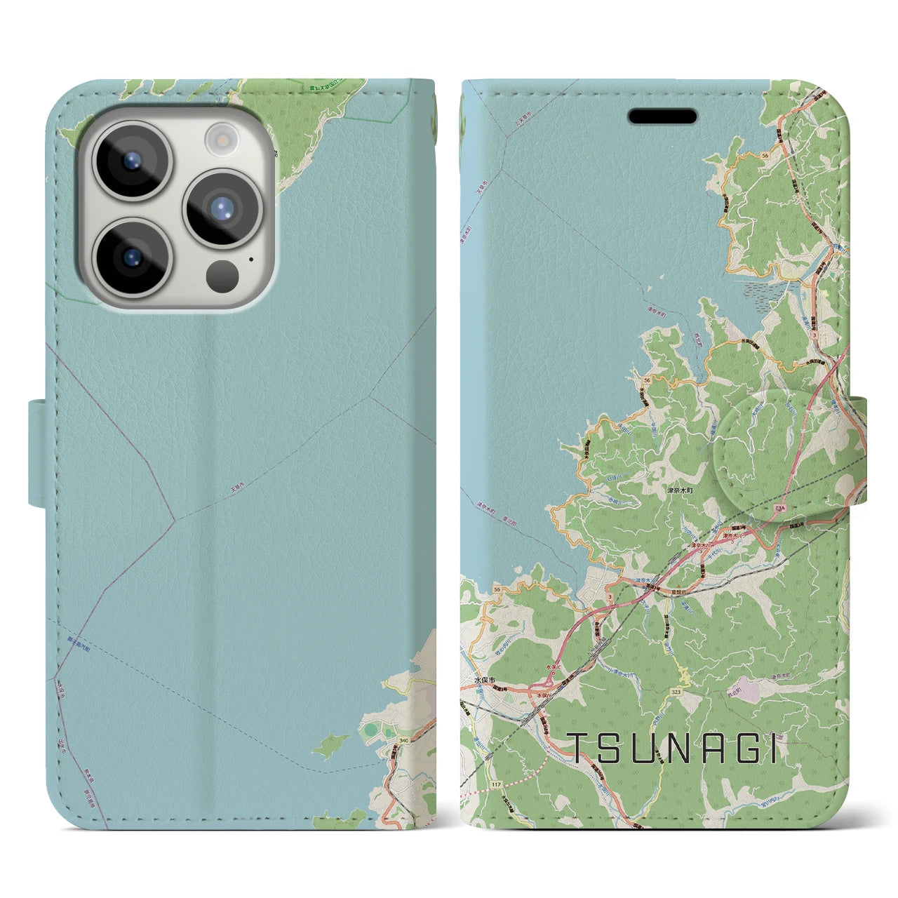 【津奈木（熊本県）】地図柄iPhoneケース（手帳タイプ）