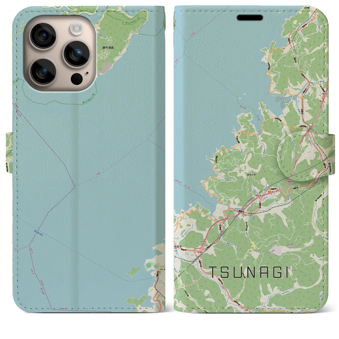 【津奈木（熊本県）】地図柄iPhoneケース（手帳タイプ）
