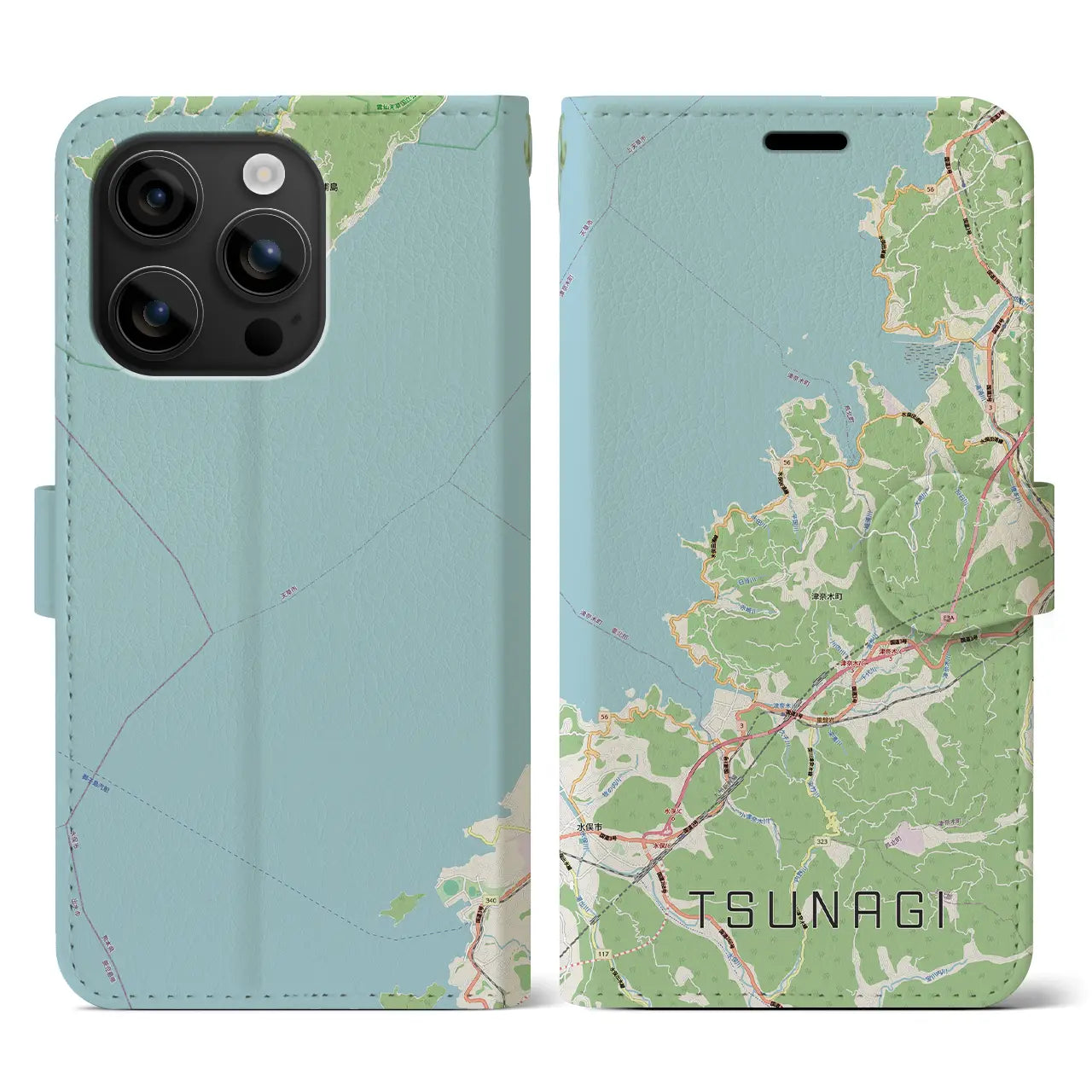 【津奈木（熊本県）】地図柄iPhoneケース（手帳タイプ）