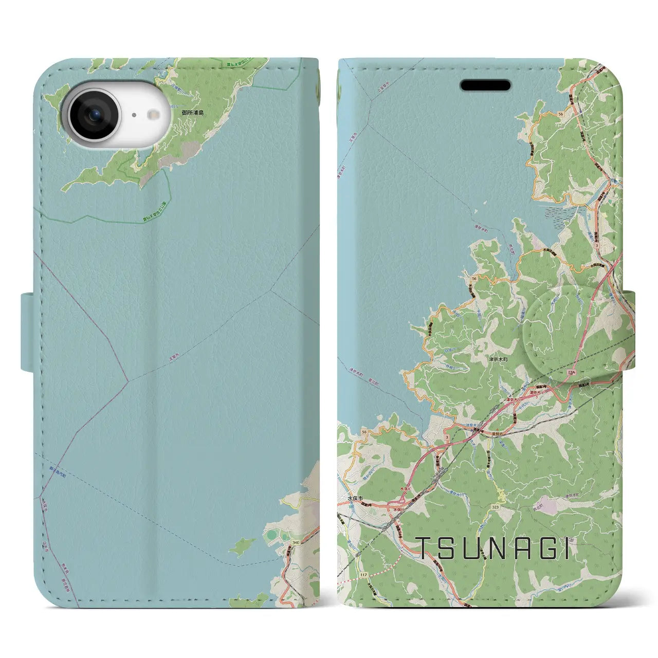 【津奈木（熊本県）】地図柄iPhoneケース（手帳タイプ）
