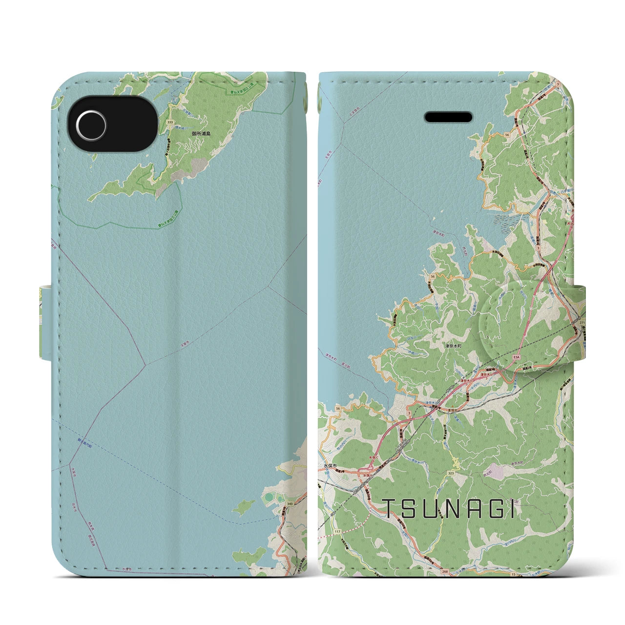 【津奈木（熊本県）】地図柄iPhoneケース（手帳タイプ）