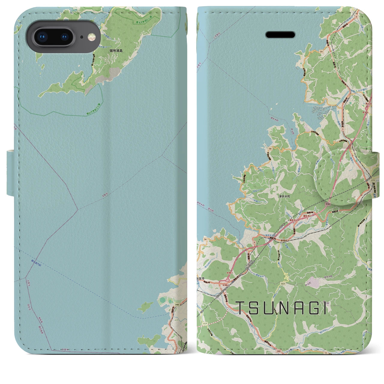 【津奈木（熊本県）】地図柄iPhoneケース（手帳タイプ）