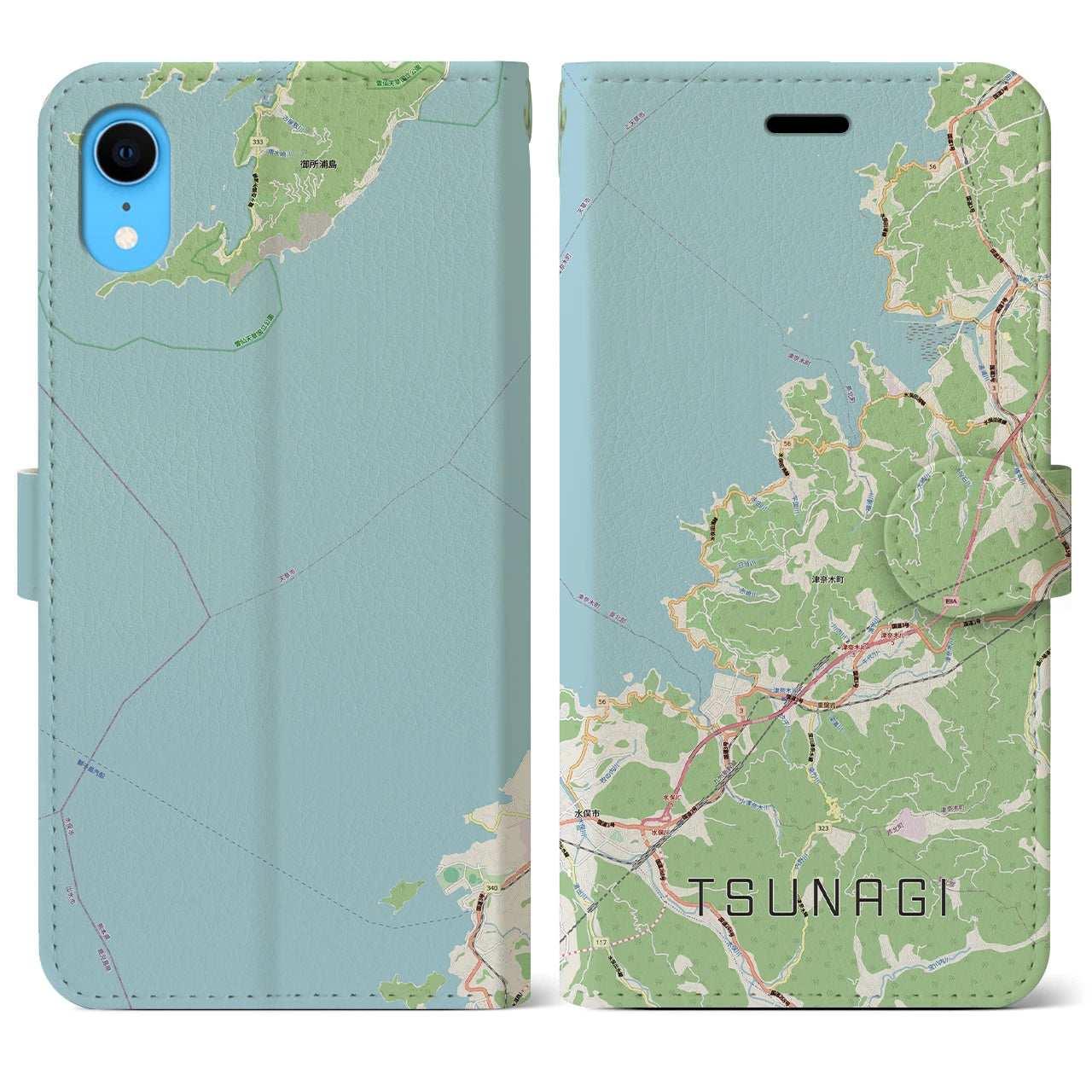 【津奈木（熊本県）】地図柄iPhoneケース（手帳タイプ）