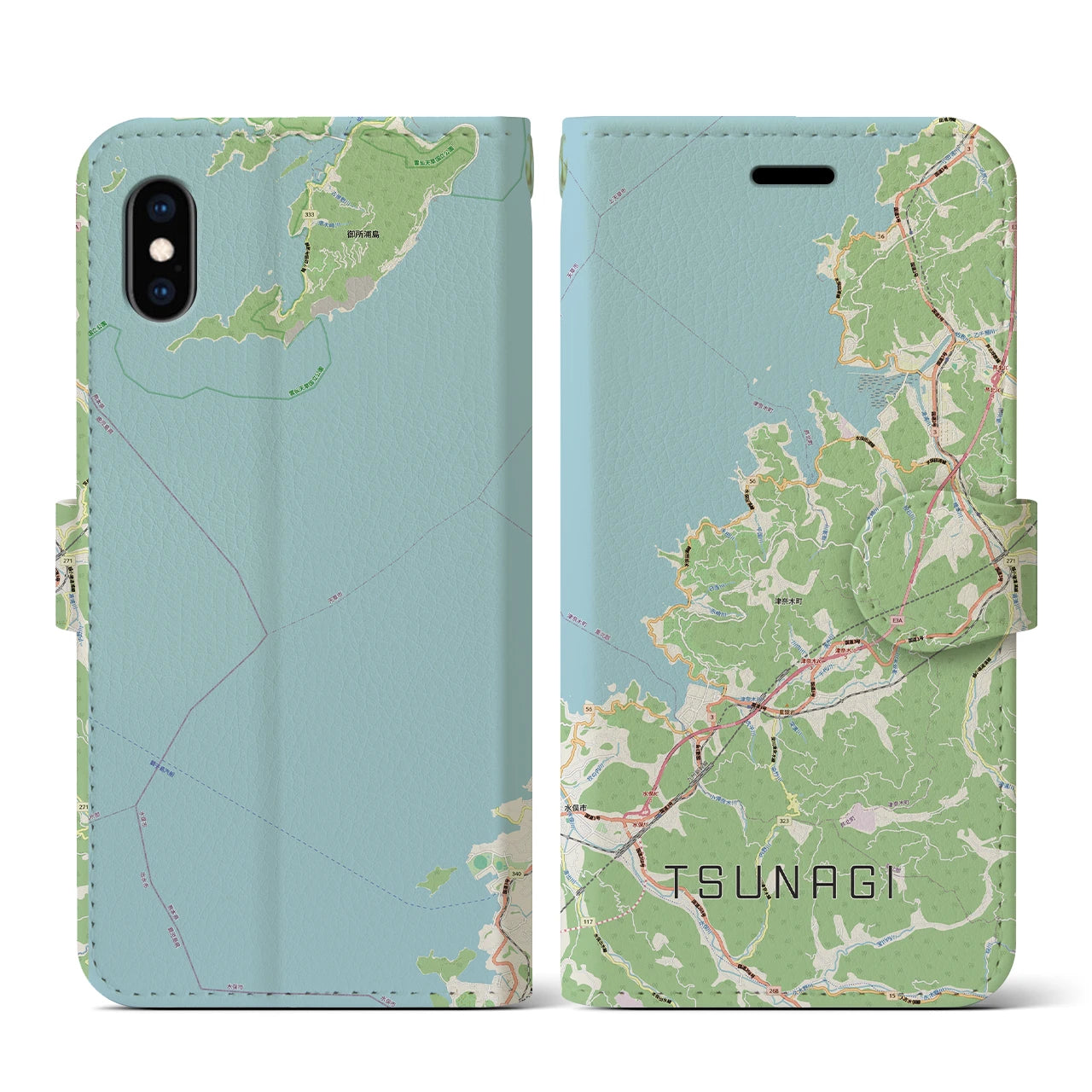 【津奈木（熊本県）】地図柄iPhoneケース（手帳タイプ）