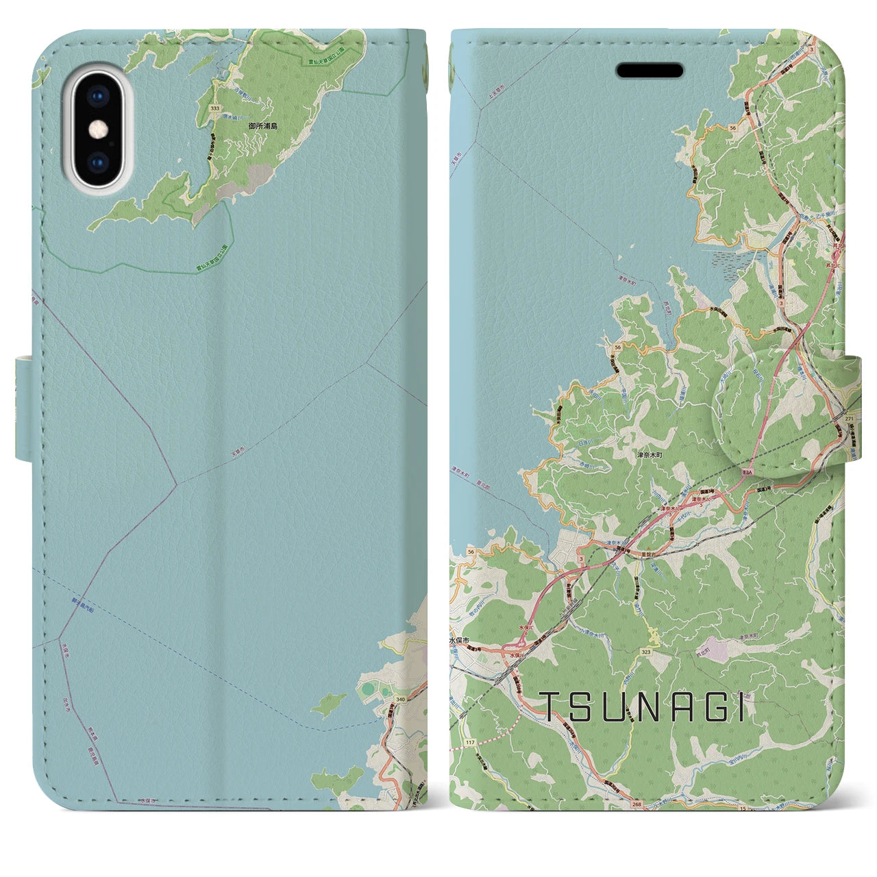 【津奈木（熊本県）】地図柄iPhoneケース（手帳タイプ）