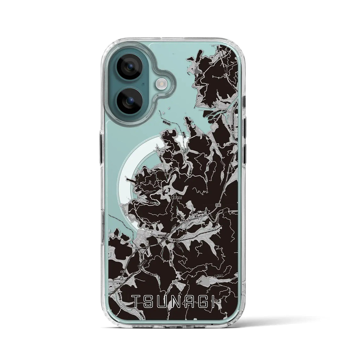 【津奈木(熊本県)】地図柄iPhoneケース(MagSafeタイプ)モノトーン・iPhone 16 Pro 用