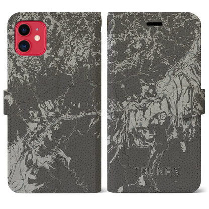 【津南（新潟県）】地図柄iPhoneケース（手帳タイプ）モノトーン・iPhone 11 用