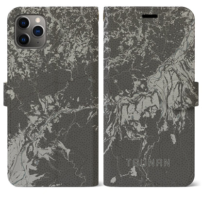 【津南（新潟県）】地図柄iPhoneケース（手帳タイプ）モノトーン・iPhone 11 Pro Max 用