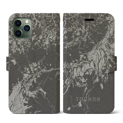 【津南（新潟県）】地図柄iPhoneケース（手帳タイプ）モノトーン・iPhone 11 Pro 用