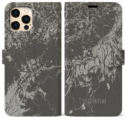 【津南（新潟県）】地図柄iPhoneケース（手帳タイプ）モノトーン・iPhone 12 Pro Max 用
