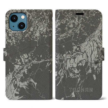 【津南（新潟県）】地図柄iPhoneケース（手帳タイプ）モノトーン・iPhone 13 用