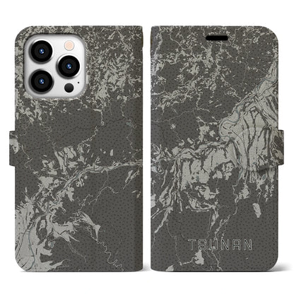 【津南（新潟県）】地図柄iPhoneケース（手帳タイプ）モノトーン・iPhone 13 Pro 用