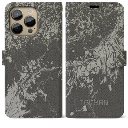 【津南（新潟県）】地図柄iPhoneケース（手帳タイプ）モノトーン・iPhone 14 Pro Max 用