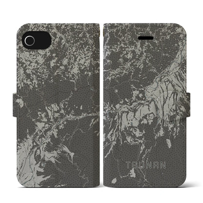 【津南（新潟県）】地図柄iPhoneケース（手帳タイプ）モノトーン・iPhone SE（第3 / 第2世代） / 8 / 7 / 6s / 6 用