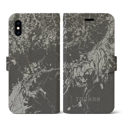 【津南（新潟県）】地図柄iPhoneケース（手帳タイプ）モノトーン・iPhone XS / X 用
