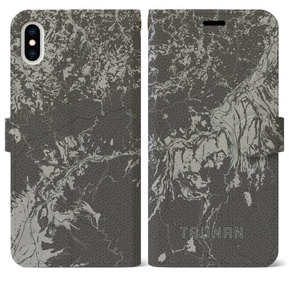 【津南（新潟県）】地図柄iPhoneケース（手帳タイプ）モノトーン・iPhone XS Max 用