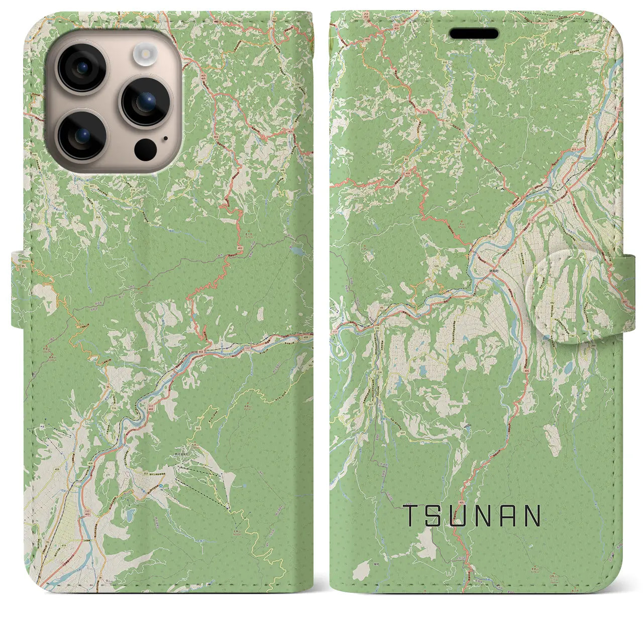 【津南（新潟県）】地図柄iPhoneケース（手帳タイプ）ナチュラル・iPhone 16 Plus 用