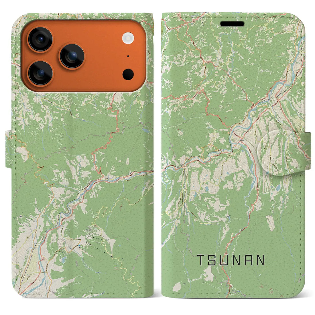 【津南（新潟県）】地図柄iPhoneケース（手帳タイプ）ナチュラル・iPhone 17 Pro Max 用