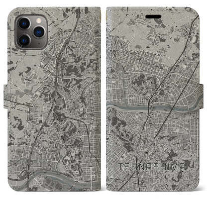 【綱島（神奈川県）】地図柄iPhoneケース（手帳タイプ）モノトーン・iPhone 11 Pro Max 用