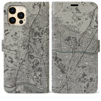 【綱島（神奈川県）】地図柄iPhoneケース（手帳タイプ）モノトーン・iPhone 12 Pro Max 用