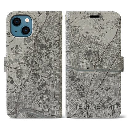 【綱島（神奈川県）】地図柄iPhoneケース（手帳タイプ）モノトーン・iPhone 13 用