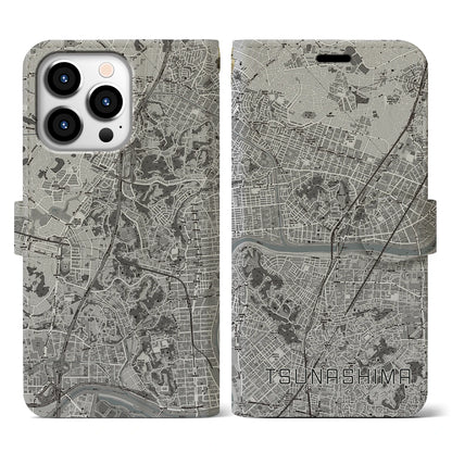 【綱島（神奈川県）】地図柄iPhoneケース（手帳タイプ）モノトーン・iPhone 13 Pro 用