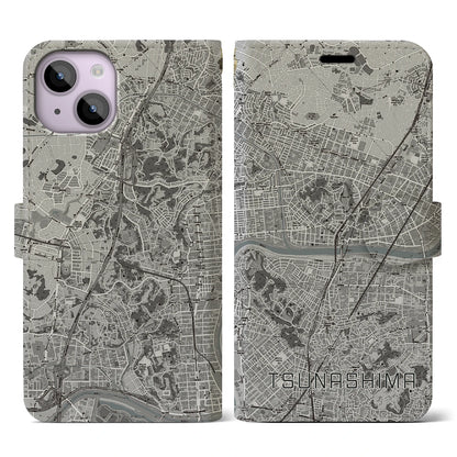 【綱島（神奈川県）】地図柄iPhoneケース（手帳タイプ）モノトーン・iPhone 14 用