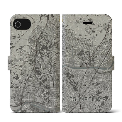 【綱島（神奈川県）】地図柄iPhoneケース（手帳タイプ）モノトーン・iPhone SE（第3 / 第2世代） / 8 / 7 / 6s / 6 用