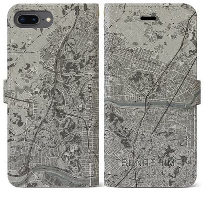 【綱島（神奈川県）】地図柄iPhoneケース（手帳タイプ）モノトーン・iPhone 8Plus /7Plus / 6sPlus / 6Plus 用
