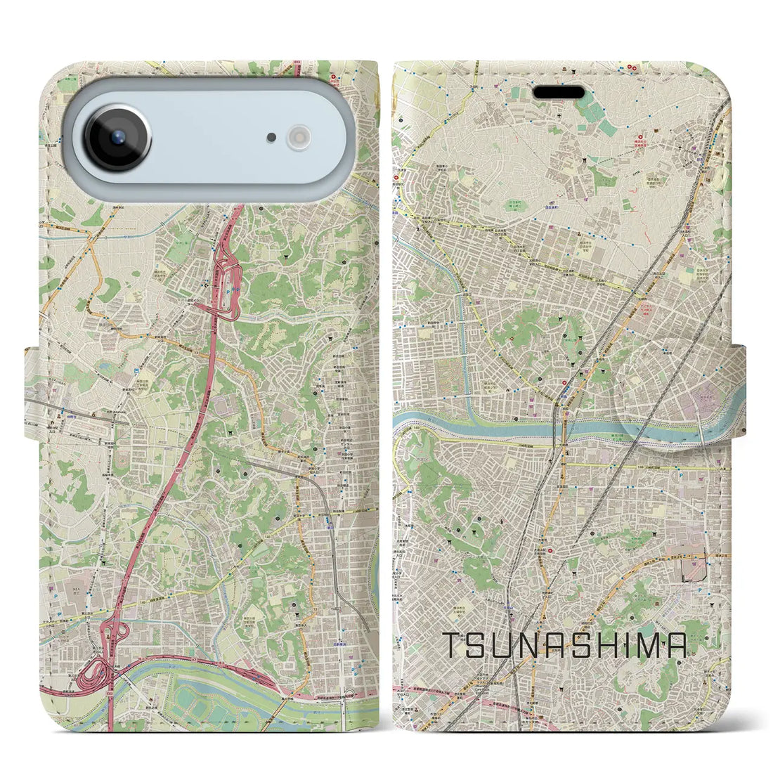 【綱島（神奈川県）】地図柄iPhoneケース（手帳タイプ）ナチュラル・iPhone 17 Pro Max 用
