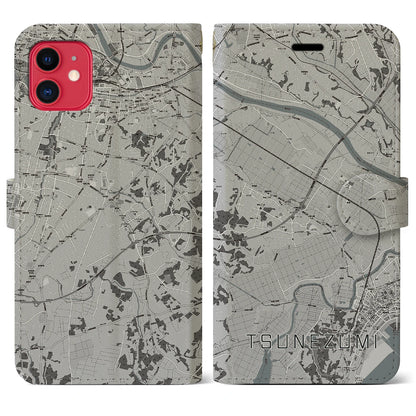 【常澄（茨城県）】地図柄iPhoneケース（手帳タイプ）モノトーン・iPhone 11 用