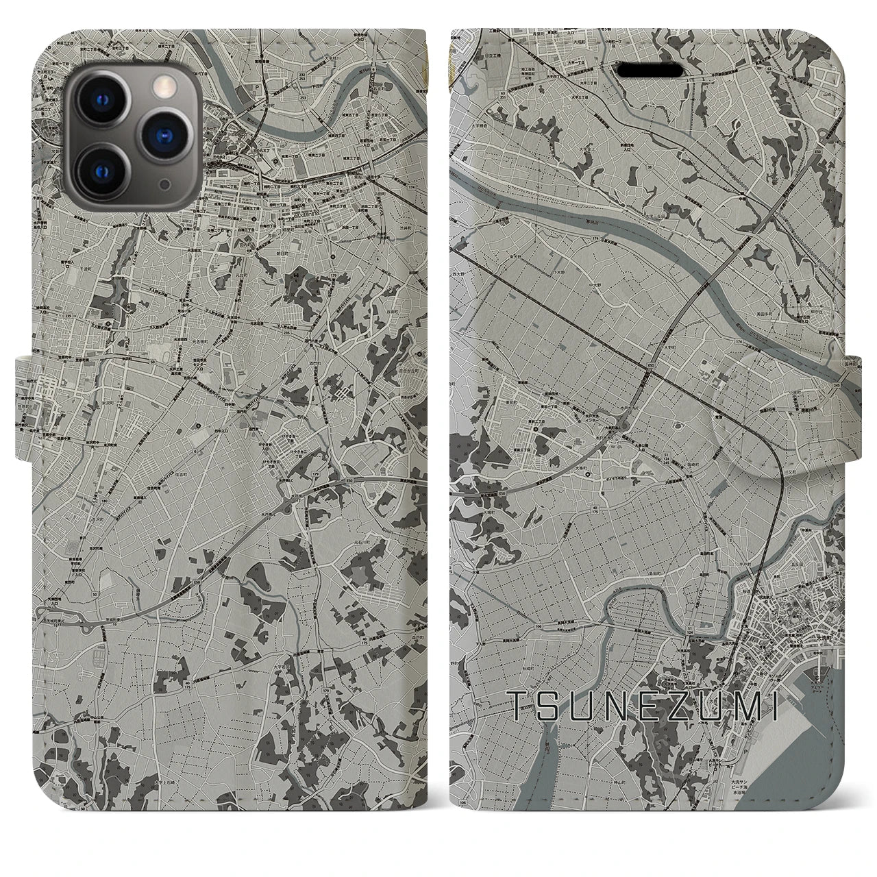 【常澄】地図柄iPhoneケース（手帳両面タイプ・モノトーン）iPhone 11 Pro Max 用