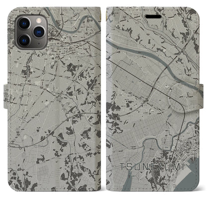 【常澄（茨城県）】地図柄iPhoneケース（手帳タイプ）モノトーン・iPhone 11 Pro Max 用