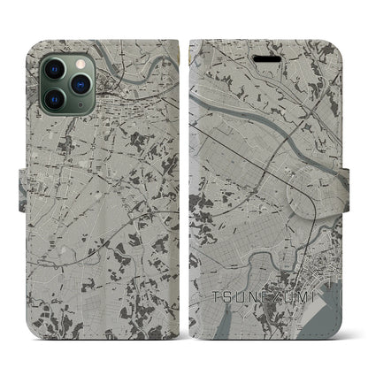 【常澄（茨城県）】地図柄iPhoneケース（手帳タイプ）モノトーン・iPhone 11 Pro 用