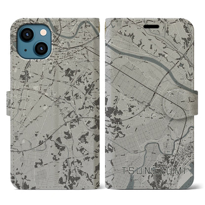 【常澄（茨城県）】地図柄iPhoneケース（手帳タイプ）モノトーン・iPhone 13 用