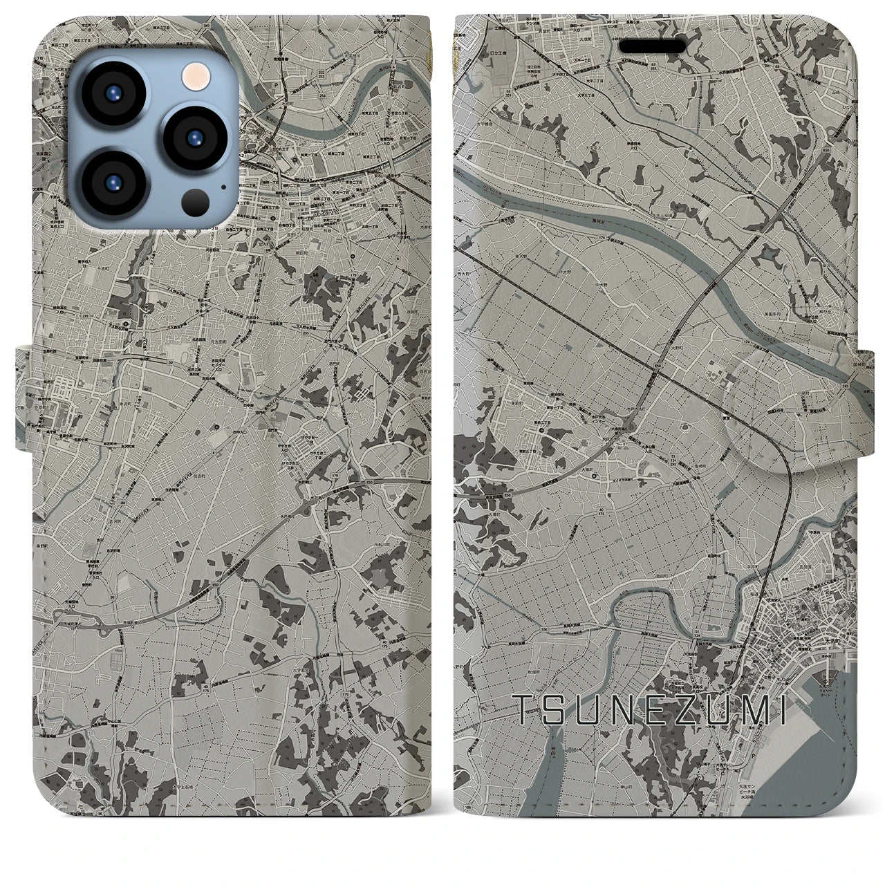 【常澄】地図柄iPhoneケース（手帳両面タイプ・モノトーン）iPhone 13 Pro Max 用