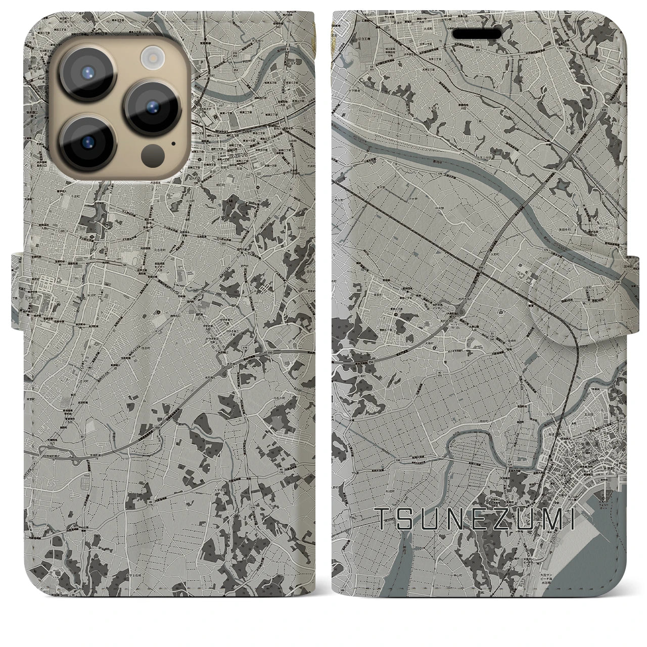 【常澄】地図柄iPhoneケース（手帳両面タイプ・モノトーン）iPhone 14 Pro Max 用